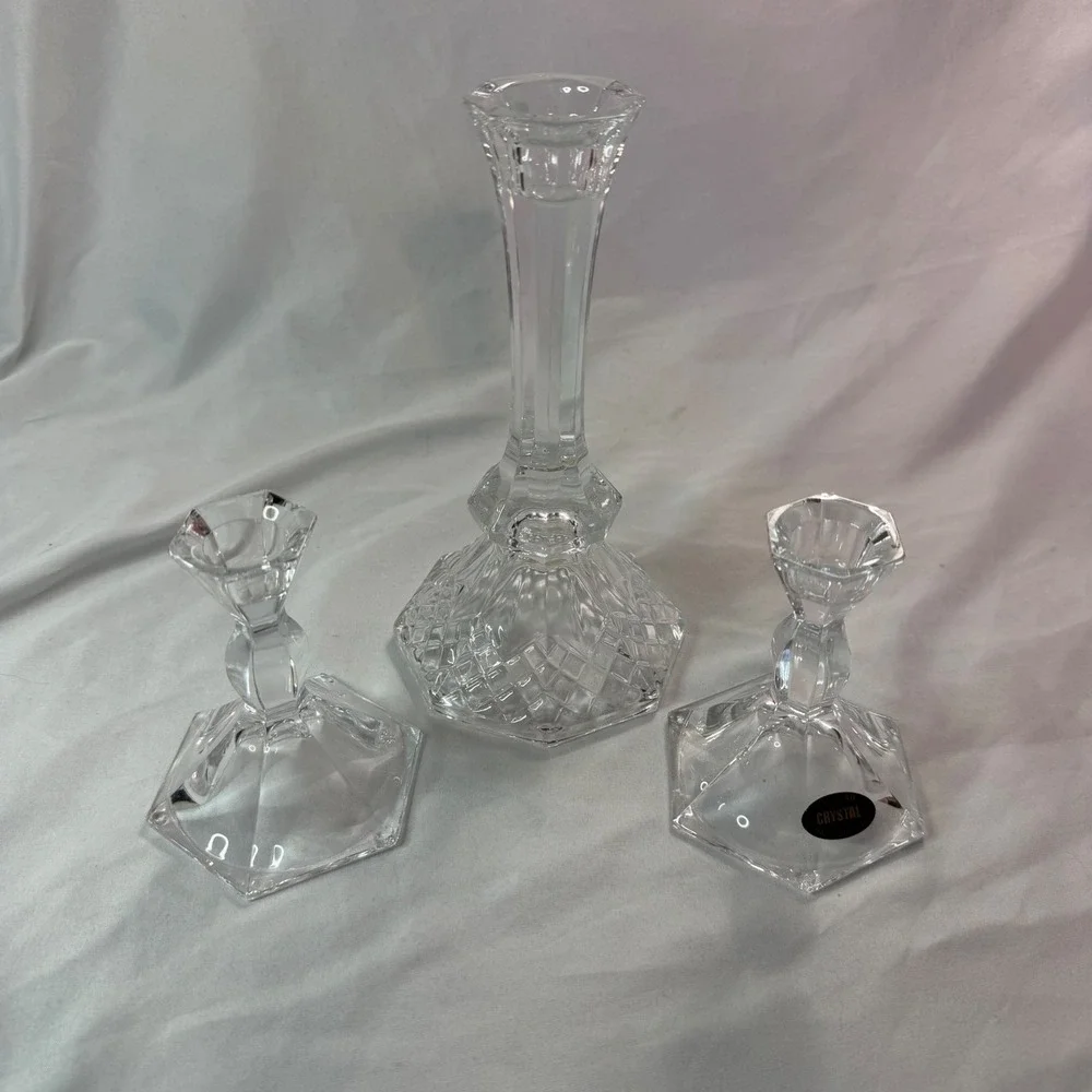 Legacy collection produced by Anchor Hocking. 3 piece crystal candle set